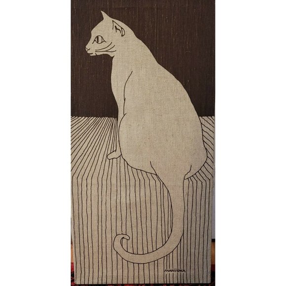 Other - Vintage Marushka Cat Image Textile Wall Art 24”x12